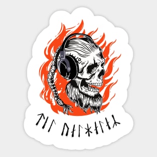 Viking Vintage Skull Beard With Headphone Sticker